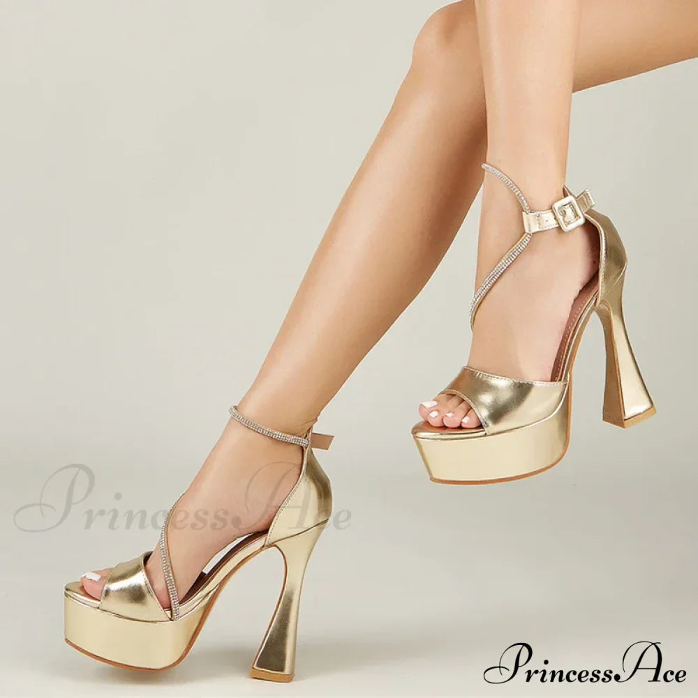 Fashion Runway Super High Heels Platform Sandal with Rhinestone Ankle Strap - Open Toe Wedding Party Shoes for Women