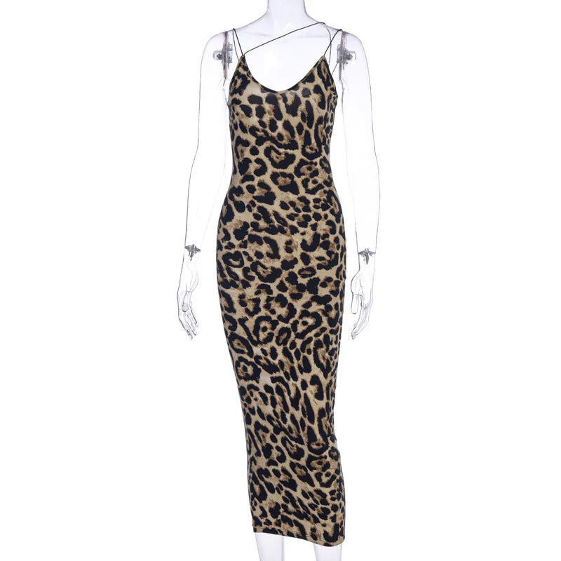 Cross Strap Plunging V-Neck Spot Print Bodycon Midi Dress