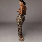 Cross Strap Plunging V-Neck Spot Print Bodycon Midi Dress