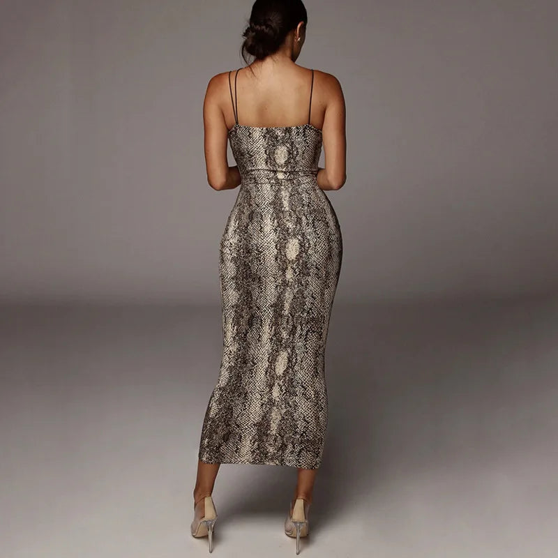 Cross Strap Plunging V-Neck Spot Print Bodycon Midi Dress