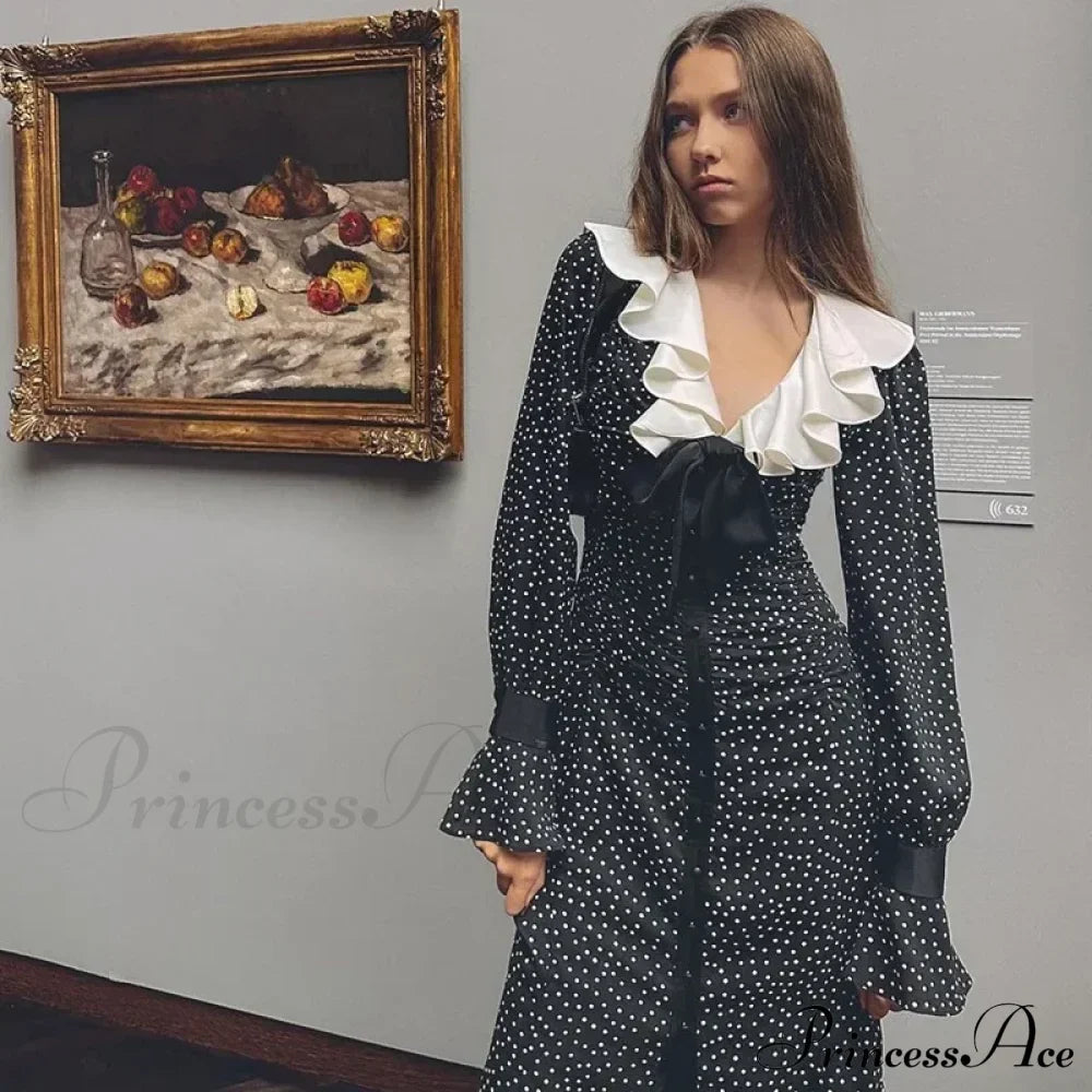 New Autumn Fashionable French Style Floral Long-sleeved Elegant Casual Vestidos Midi Dress
