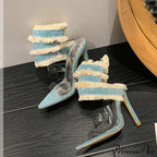 New Design Denim Ankle Snake Surround Strap Sandal Women Transparent PVC Summer High Heels Party Stripper Shoes Pumps