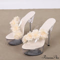 New Fashion Pink Flowers PVC Transparent Super High Heels Platform Slipper for Women