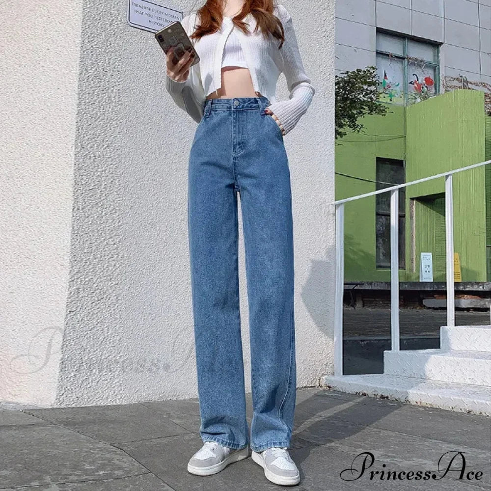Spring Autumn New Vintage Waist Pants For Women Korean Fashion Streetwear Straight Casual Baggy Woman Jeans