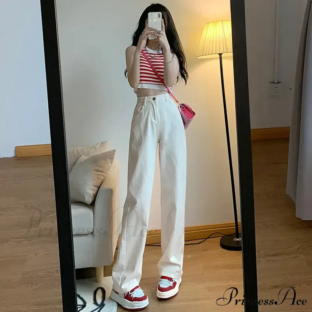 Spring Autumn New Vintage Waist Pants For Women Korean Fashion Streetwear Straight Casual Baggy Woman Jeans