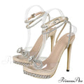 Summer Fashion Crystal Bowknot Transparent Sandals Women Silver Chain High Heels Sandalias