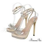 Summer Fashion Crystal Bowknot Transparent Sandals Women Silver Chain High Heels Sandalias