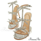 Summer Fashion Glitter Rhinestone Bowknot Women's Gladiator High Heels Sandals Open Toe Party Dress Shoes
