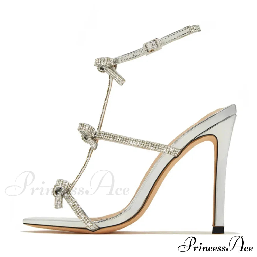 Summer Fashion Glitter Rhinestone Bowknot Women's Gladiator High Heels Sandals Open Toe Party Dress Shoes