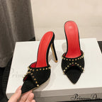 Summer Fashion Metal Rivet Designer High Heels Women Slippers Pointed Toe Party Stripper Shoes Mules Sandals