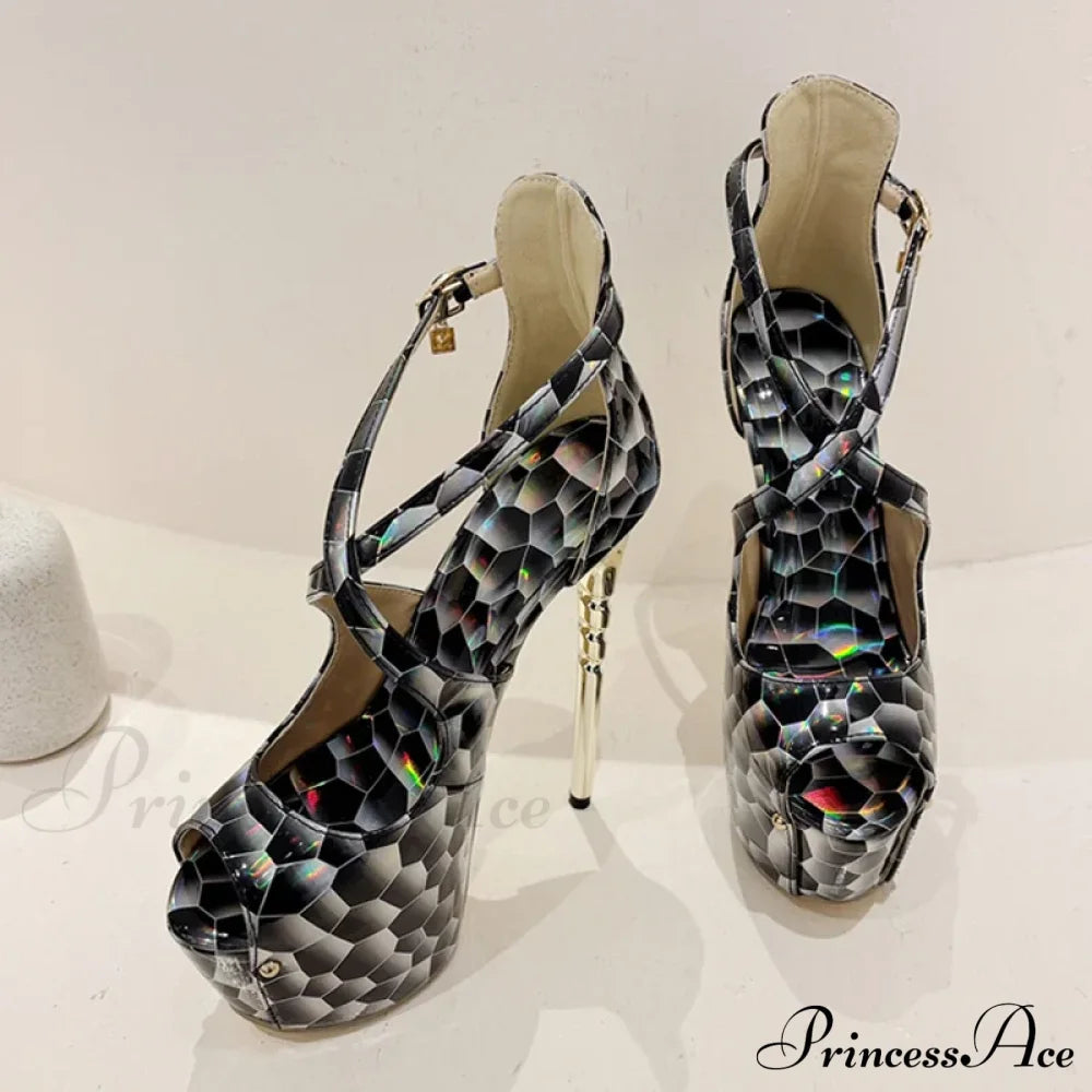 Summer Platform High Heels Pumps Sandal Women Sexy Snake Print Peep Toe Buckle Strap Banquet Dress Shoe