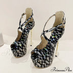 Summer Platform High Heels Pumps Sandal Women Sexy Snake Print Peep Toe Buckle Strap Banquet Dress Shoe