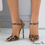 Thin High Heels Women Pumps Leopard Grain Pointed Toe Stiletto Sandals Summer Party Dress Ankle Strap Shoes