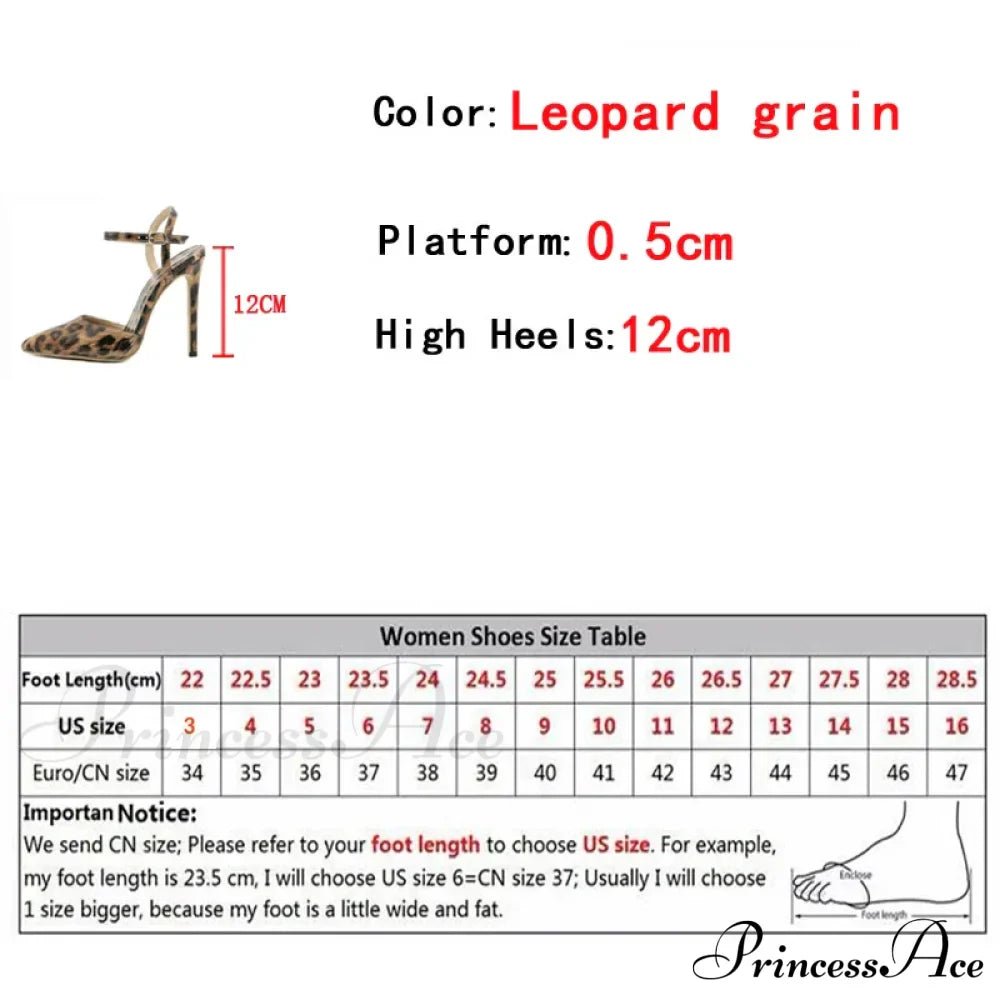 Thin High Heels Women Pumps Leopard Grain Pointed Toe Stiletto Sandals Summer Party Dress Ankle Strap Shoes