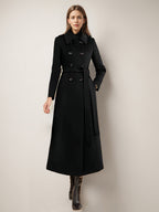 Long Wool Blend Coat For Women Burgundy Double-breasted Belted Turndown Collar Classic Winter Outerwear 2026