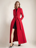 Maxi Woolen Coat For Women Double-breasted Large Lapel Belted A-line Full Length Winter Outerwear 2026