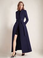 Maxi Woolen Coat For Women Double-breasted Large Lapel Belted A-line Full Length Winter Outerwear 2026