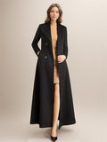 Maxi Woolen Coat For Women Double-breasted Large Lapel Belted A-line Full Length Winter Outerwear 2026