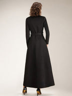 Maxi Woolen Coat For Women Double-breasted Large Lapel Belted A-line Full Length Winter Outerwear 2026