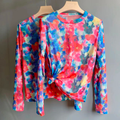 Crewneck Long Sleeves Stretchy Tie Dye Top