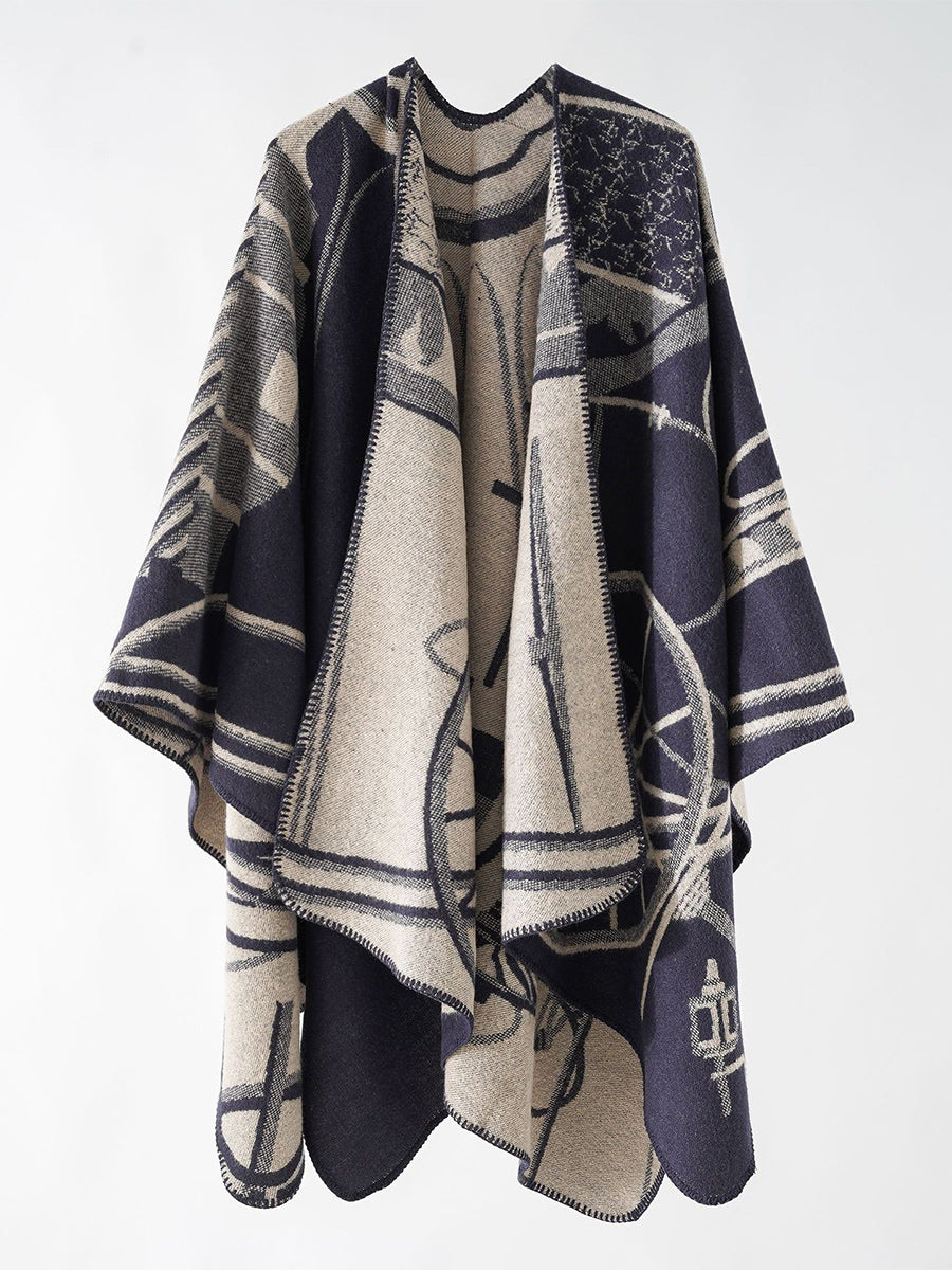 Two-Tone Poncho Daily Casual Elegant Cape