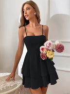 Skater Dresses Spaghetti Straps Layered Flared Mini Dresses In Burgundy