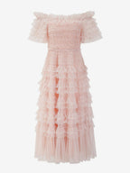 Party Maxi Dresses Embellished Collar Ruffles Polka Dot Sheer Semi Formal Dress
