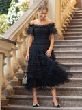 Party Maxi Dresses Embellished Collar Ruffles Polka Dot Sheer Semi Formal Dress