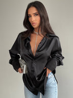 Long Sleeves Blouse Buttons Busniess Casual Spring Fall Blouses In Solid Color