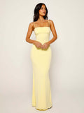 Butter Yellow Bodycon Dresses Spaghetti Strap Fitted Party Prom Bodycon Maxi Dresses