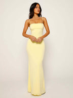 Butter Yellow Bodycon Dresses Spaghetti Strap Fitted Party Prom Bodycon Maxi Dresses