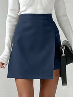 Dark Navy Skirt High Waist Split Layering Summer Casual Skirts