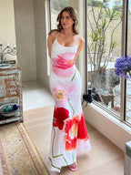 Floral Print Bodycon Maxi Slip Dress for Women - Spaghetti Strap Slim Fit Mermaid Sundress - Summer Beach Resort 2026