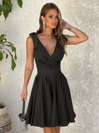 Summer Dress Mini Dresses Rose V-Neck Lace Up Polyester Beach Dress