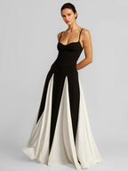 Contrast Color Maxi Dress Pleated A-line Spaghetti Strap Party Dresses For Women 2026