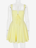 Little Black Dress Tie Front Lace Up Short Swing Dress