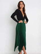 Casual Skirt Vintage Accordion Pleats Handkerchief Long Skirt In Burgundy