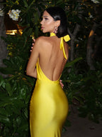 Party Dresses Yellow V-Neck Sleeveless Semi Formal Dress