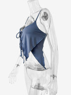 Baby Blue Cami Top Straps Neck Lace Up Sexy Irregular Polyester Camis For Women