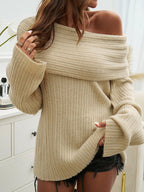 Pullovers For Women Burgundy Bateau Neck Long Sleeves Acrylic Sweaters