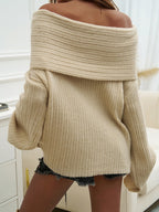 Pullovers For Women Burgundy Bateau Neck Long Sleeves Acrylic Sweaters