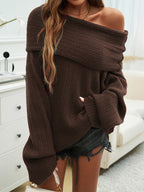 Pullovers For Women Burgundy Bateau Neck Long Sleeves Acrylic Sweaters