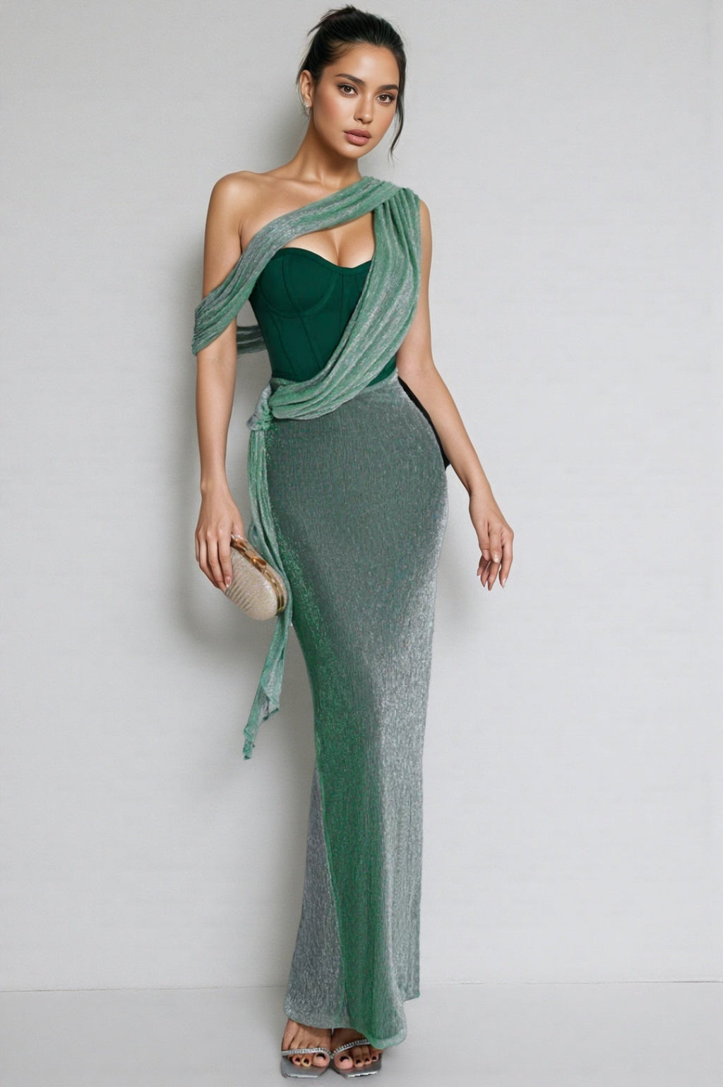 Serela Green Halter Strap Maxi Dress