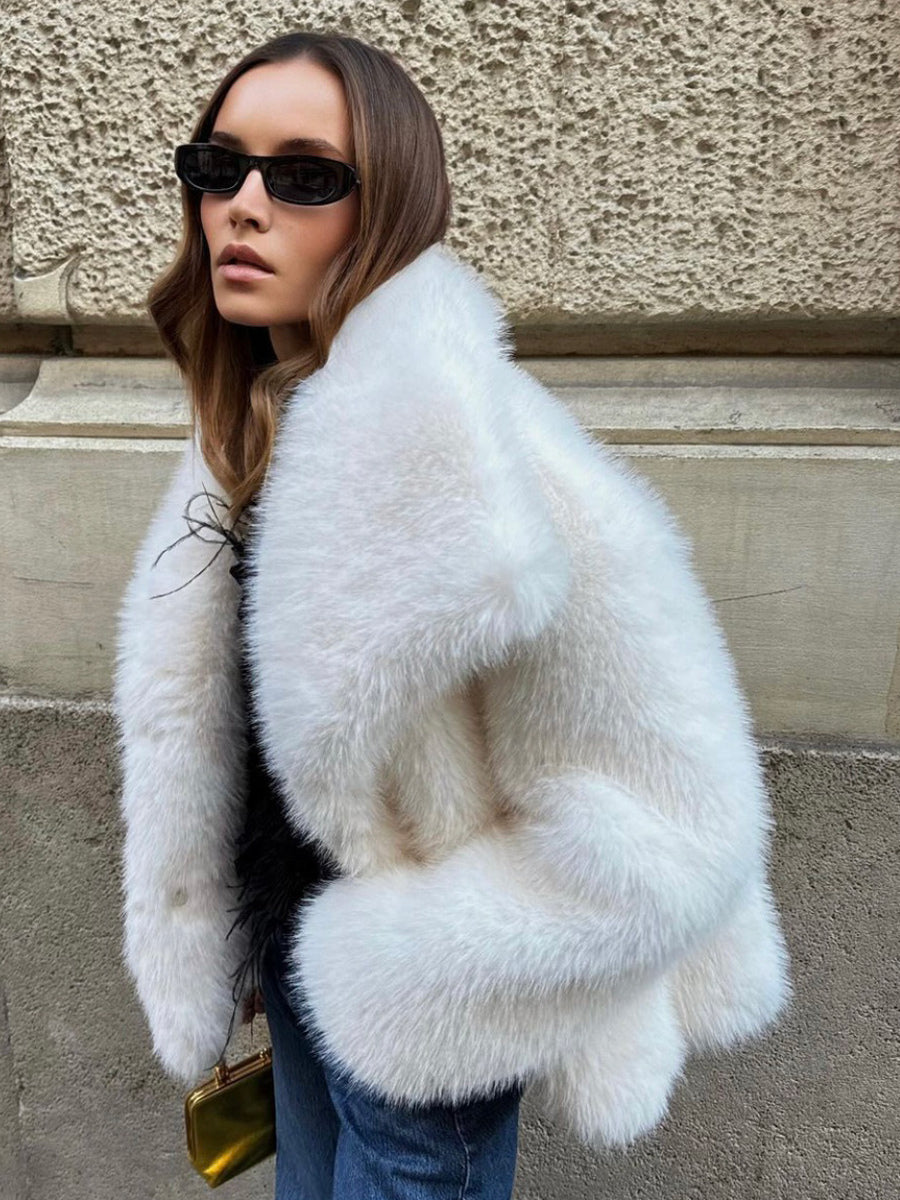 Faux Fur Coat Lapel Chic White Winter Eco-friendly Fur Jacket