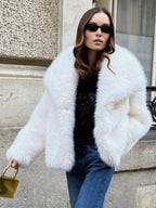 Faux Fur Coat Lapel Chic White Winter Eco-friendly Fur Jacket