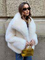 Faux Fur Coat Lapel Chic White Winter Eco-friendly Fur Jacket