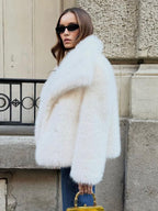 Faux Fur Coat Lapel Chic White Winter Eco-friendly Fur Jacket