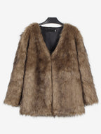 Faux Fur Coats Silver Long Sleeves Women Eco-friendly Fur Coat Coat