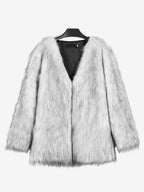 Faux Fur Coats Silver Long Sleeves Women Eco-friendly Fur Coat Coat