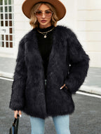 Faux Fur Coats Silver Long Sleeves Women Eco-friendly Fur Coat Coat